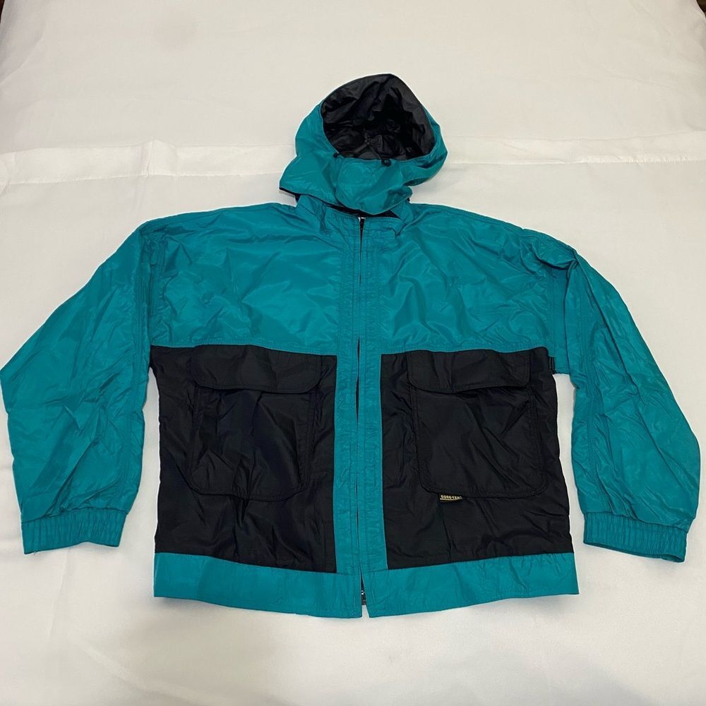 VINTAGE 10X Gore-Tex Men's Size L 90s Blue Black Rainwear USA Made Jacket Coat